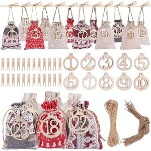 Christmas Advent Calendar DIY Bags 24 Days Countdown Burlap Drawstring Gift Bags